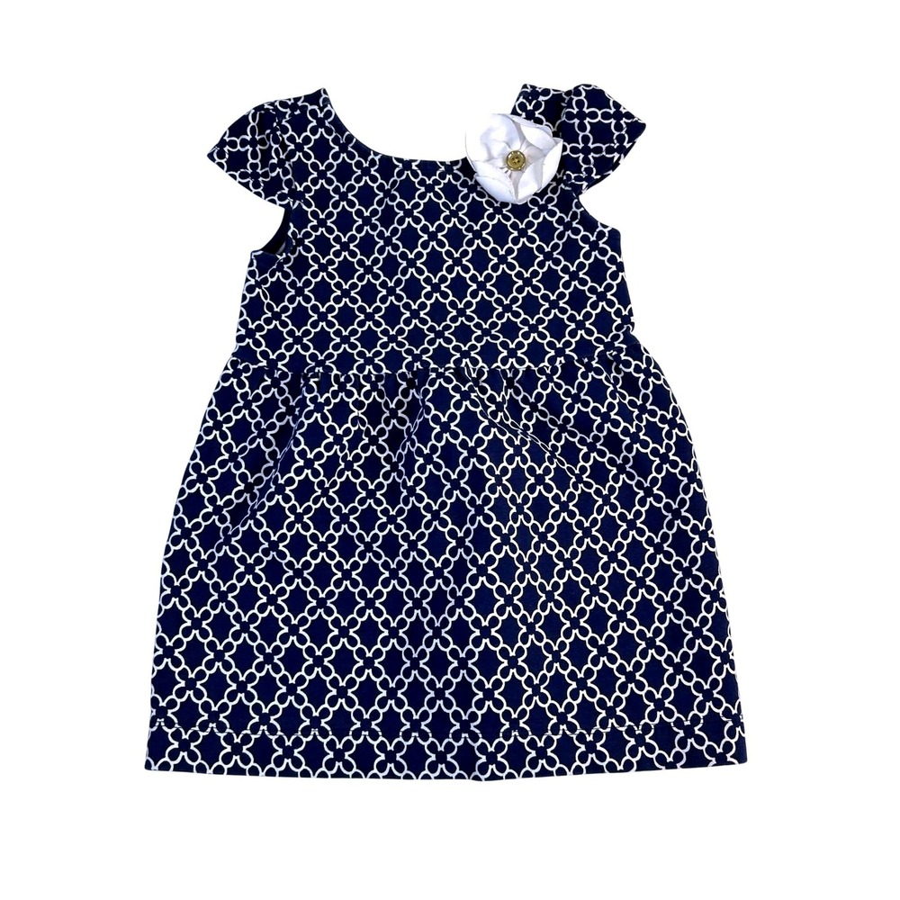 Janie and Jack Navy Blue White Girls Geometric Flower Dress 2T